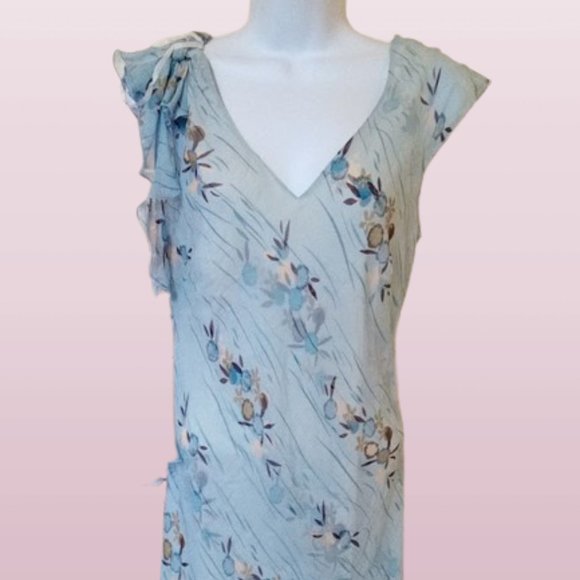 Silvery Blue Floral Silk Dress Size 8  --- - Picture 2 of 2